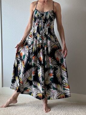 Banana republic Tropical Leaf Black Maxi Sundress sz 2 (runs large)